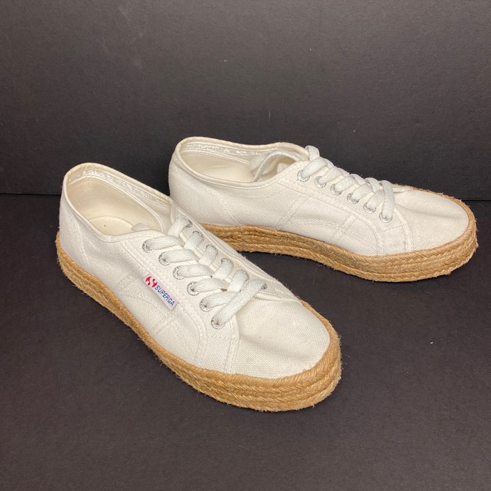 Women's Superga Espadrille Platform Sneaker White Canvas, size 8
